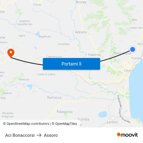 Aci Bonaccorsi to Assoro map