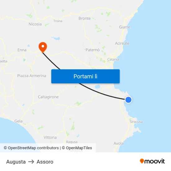 Augusta to Assoro map