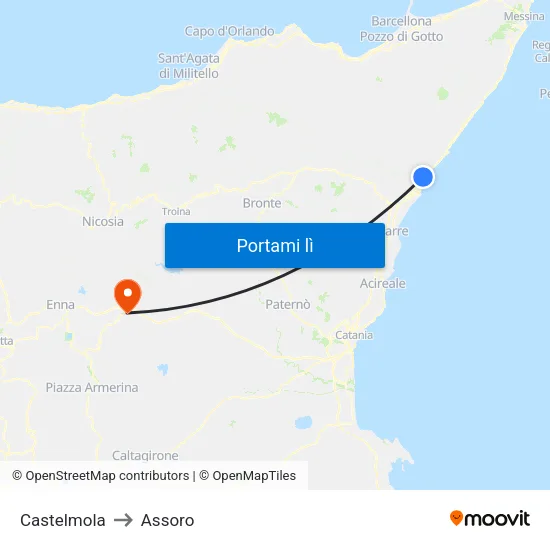 Castelmola to Assoro map