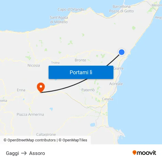 Gaggi to Assoro map
