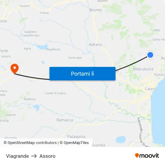 Viagrande to Assoro map