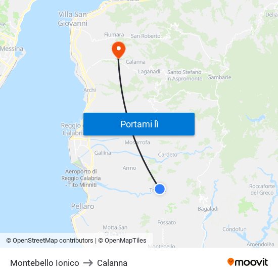 Montebello Ionico to Calanna map