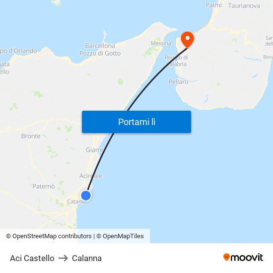 Aci Castello to Calanna map