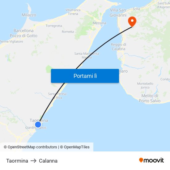 Taormina to Calanna map