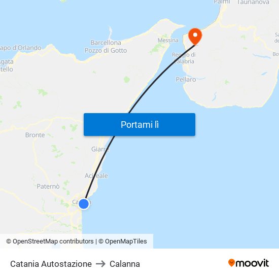 Catania Autostazione to Calanna map