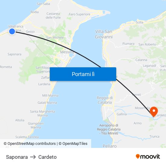 Saponara to Cardeto map