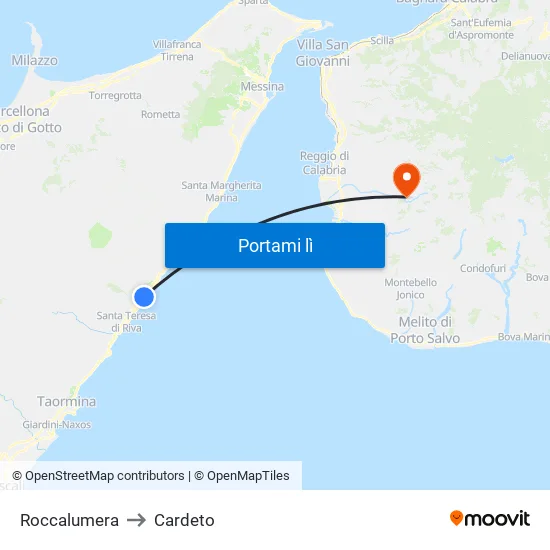 Roccalumera to Cardeto map