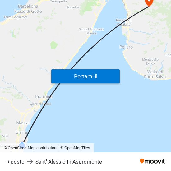 Riposto to Sant' Alessio In Aspromonte map