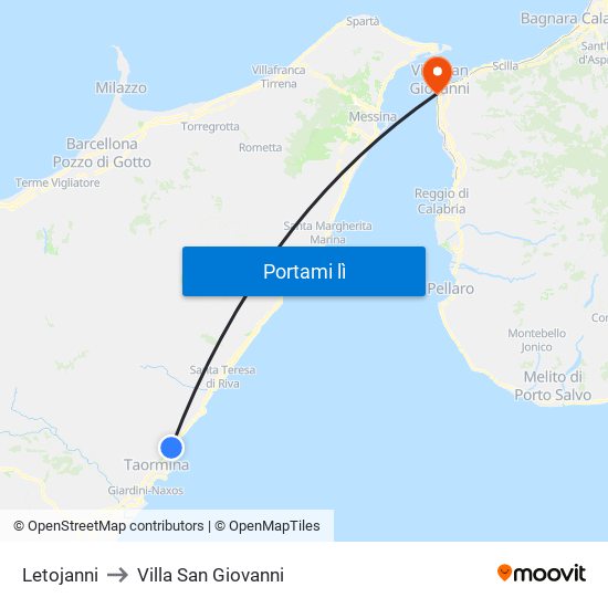 Letojanni to Villa San Giovanni map