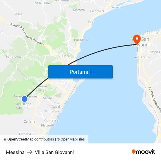 Messina to Villa San Giovanni map