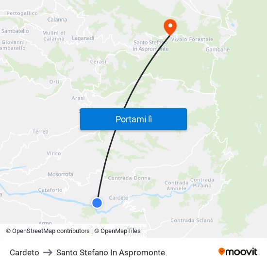 Cardeto to Santo Stefano In Aspromonte map