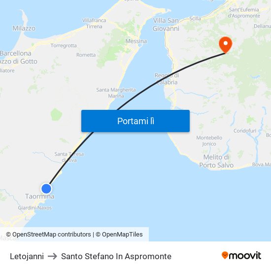 Letojanni to Santo Stefano In Aspromonte map