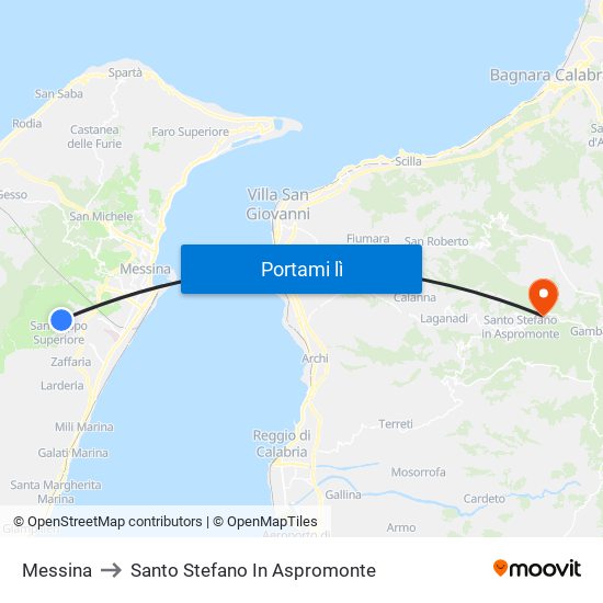 Messina to Santo Stefano In Aspromonte map