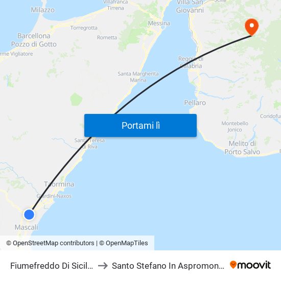 Fiumefreddo Di Sicilia to Santo Stefano In Aspromonte map