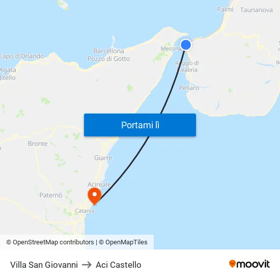 Villa San Giovanni to Aci Castello map