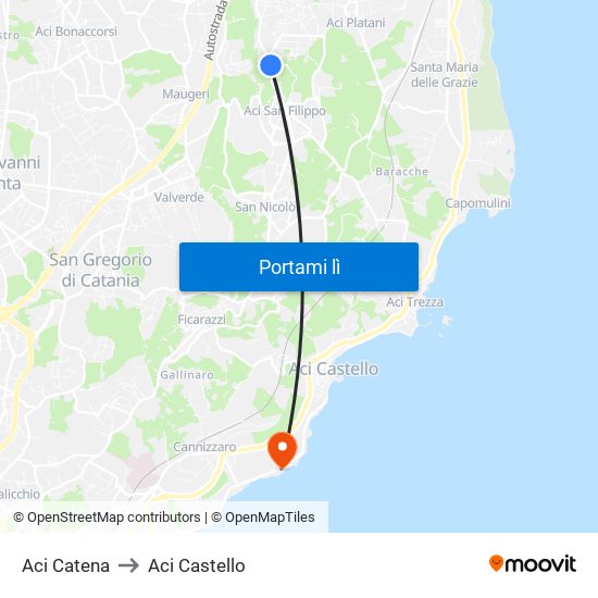 Aci Catena to Aci Castello map