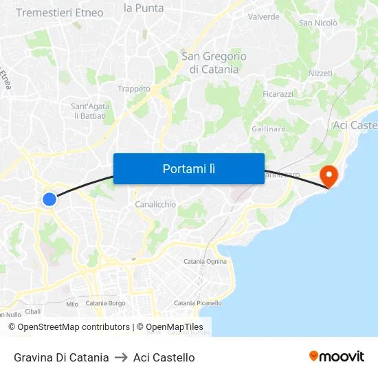 Gravina Di Catania to Aci Castello map