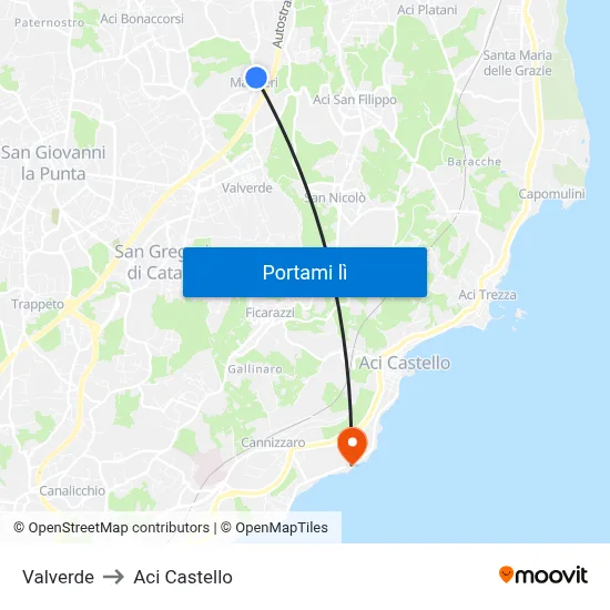 Valverde to Aci Castello map