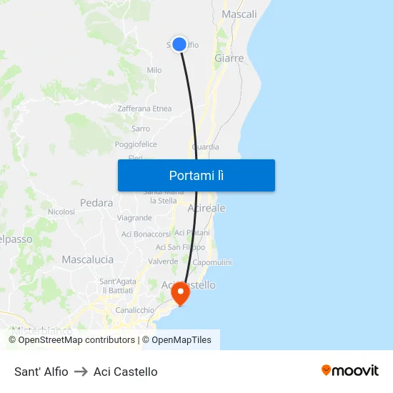 Sant' Alfio to Aci Castello map