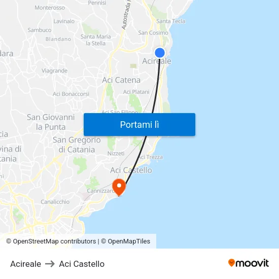 Acireale to Aci Castello map