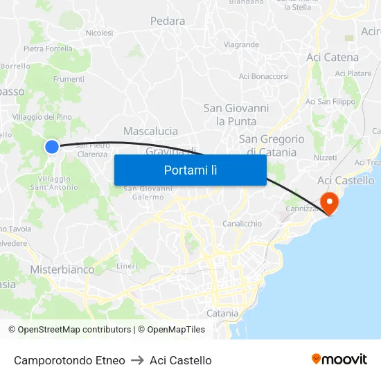 Camporotondo Etneo to Aci Castello map