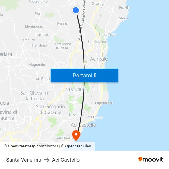 Santa Venerina to Aci Castello map