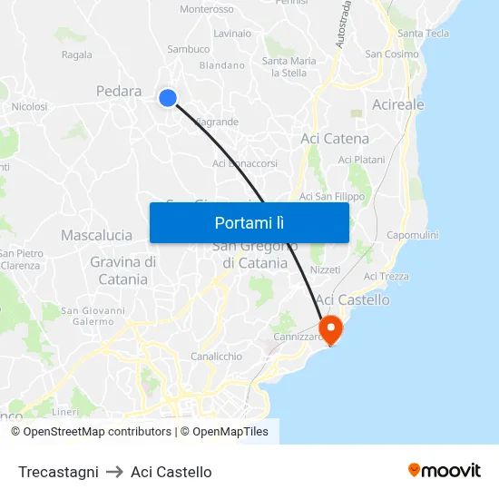 Trecastagni to Aci Castello map