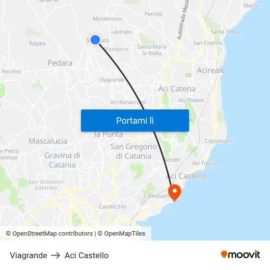 Viagrande to Aci Castello map