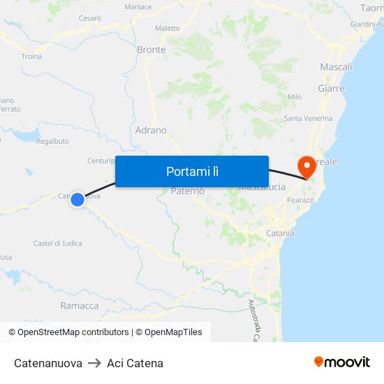 Catenanuova to Aci Catena map