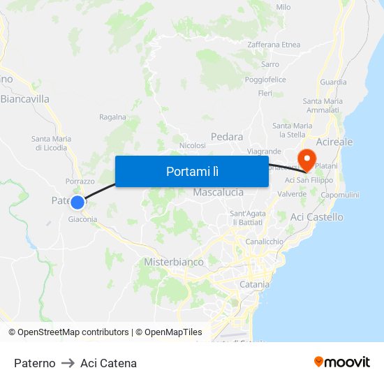 Paterno to Aci Catena map