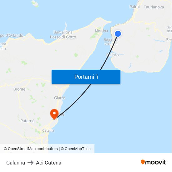 Calanna to Aci Catena map