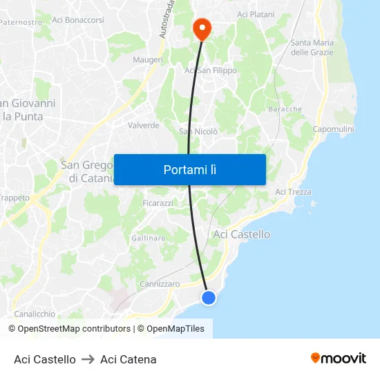 Aci Castello to Aci Catena map