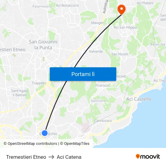 Tremestieri Etneo to Aci Catena map