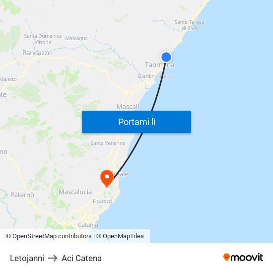 Letojanni to Aci Catena map
