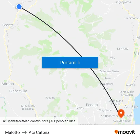 Maletto to Aci Catena map