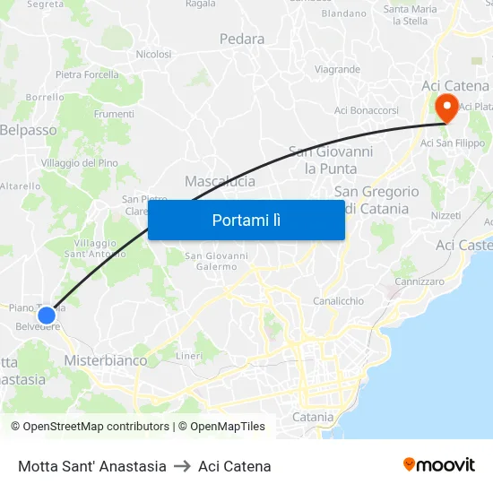 Motta Sant' Anastasia to Aci Catena map