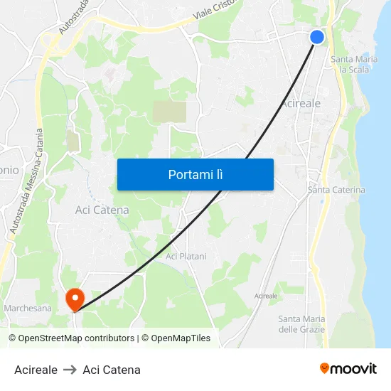 Acireale to Aci Catena map