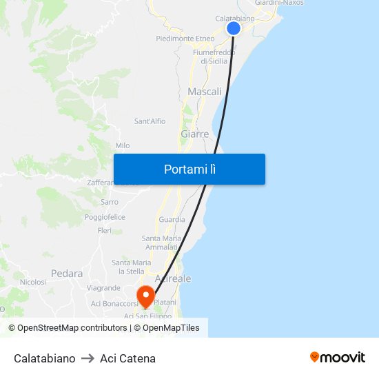 Calatabiano to Aci Catena map