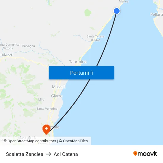 Scaletta Zanclea to Aci Catena map