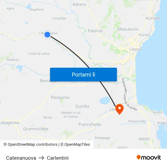 Catenanuova to Carlentini map