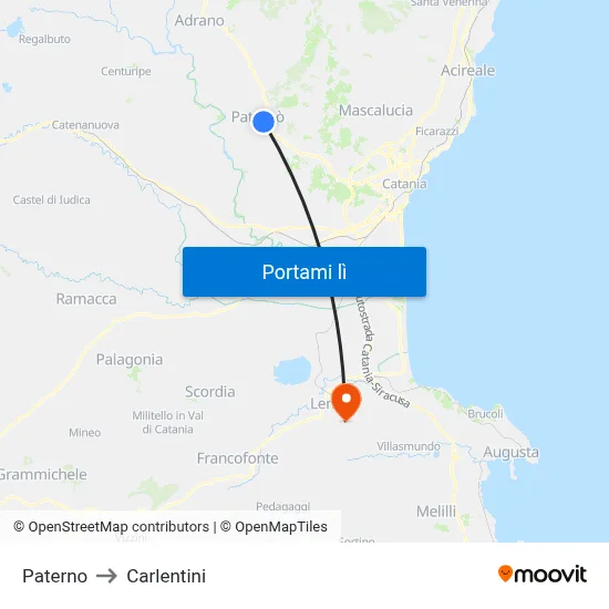 Paterno to Carlentini map