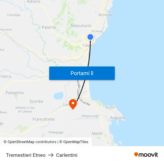 Tremestieri Etneo to Carlentini map