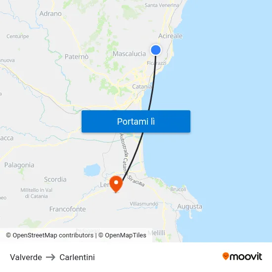 Valverde to Carlentini map