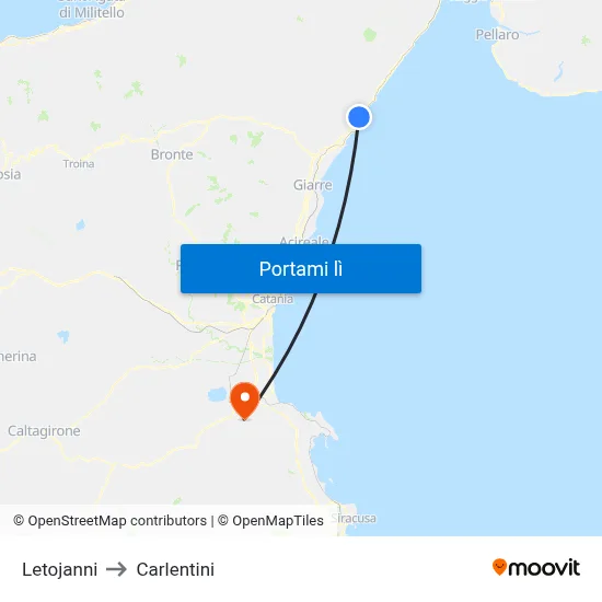 Letojanni to Carlentini map