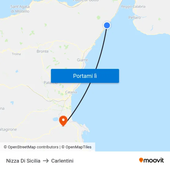 Nizza Di Sicilia to Carlentini map