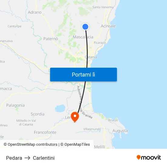 Pedara to Carlentini map