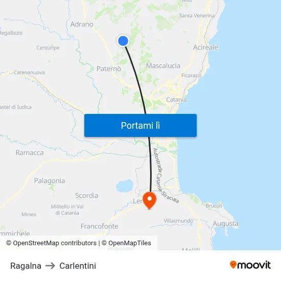 Ragalna to Carlentini map