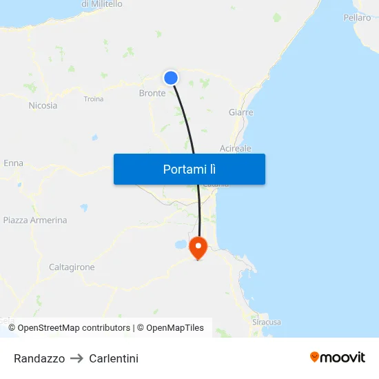 Randazzo to Carlentini map