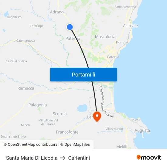 Santa Maria Di Licodia to Carlentini map