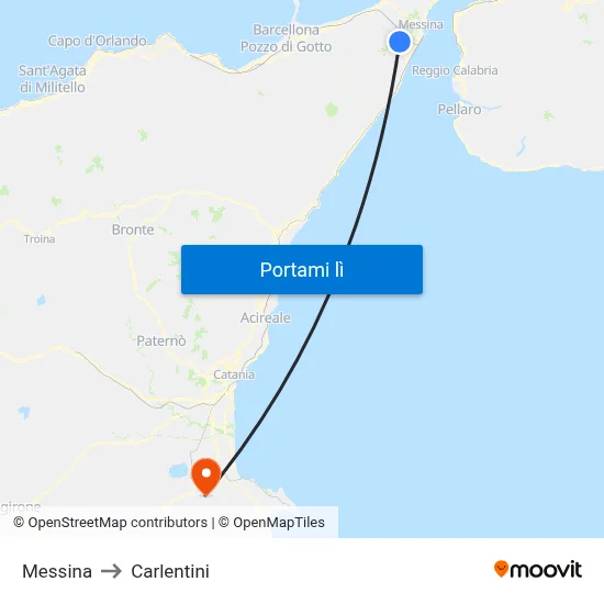 Messina to Carlentini map